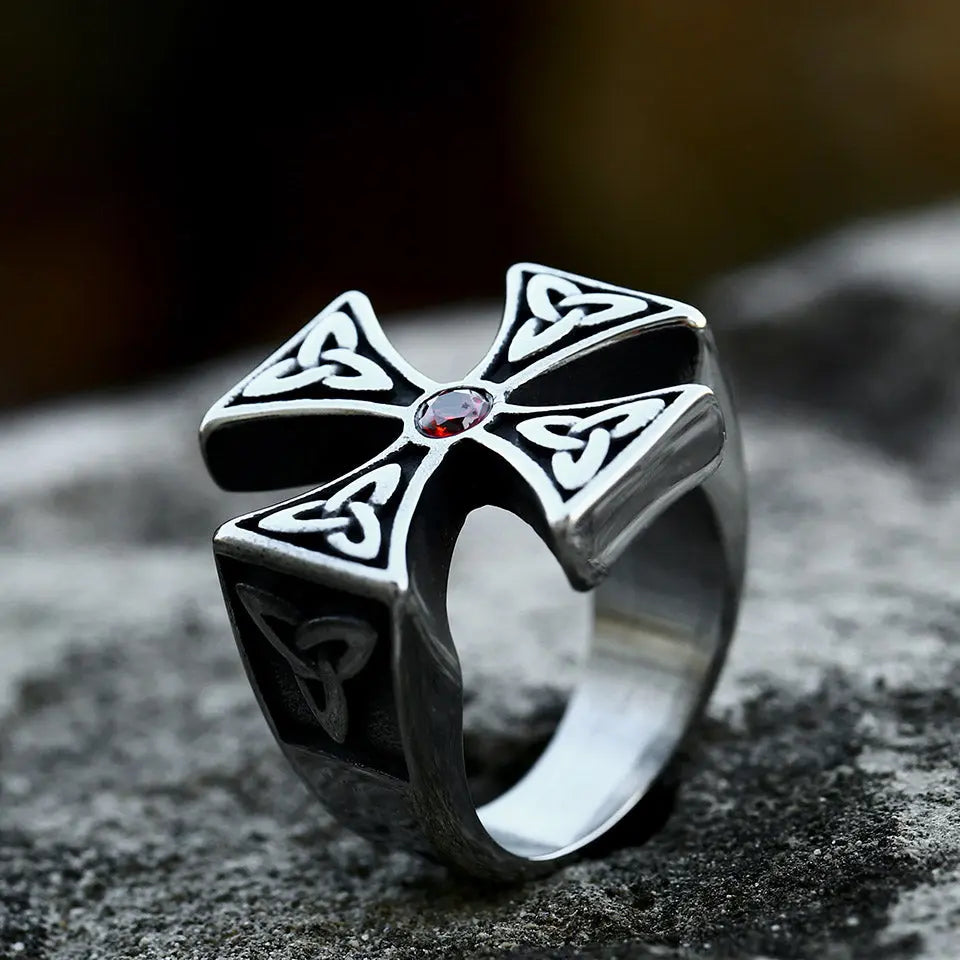 Celtic Knot Cross With Gemstone Stainless Steel Ring Vrafi Jewelry
