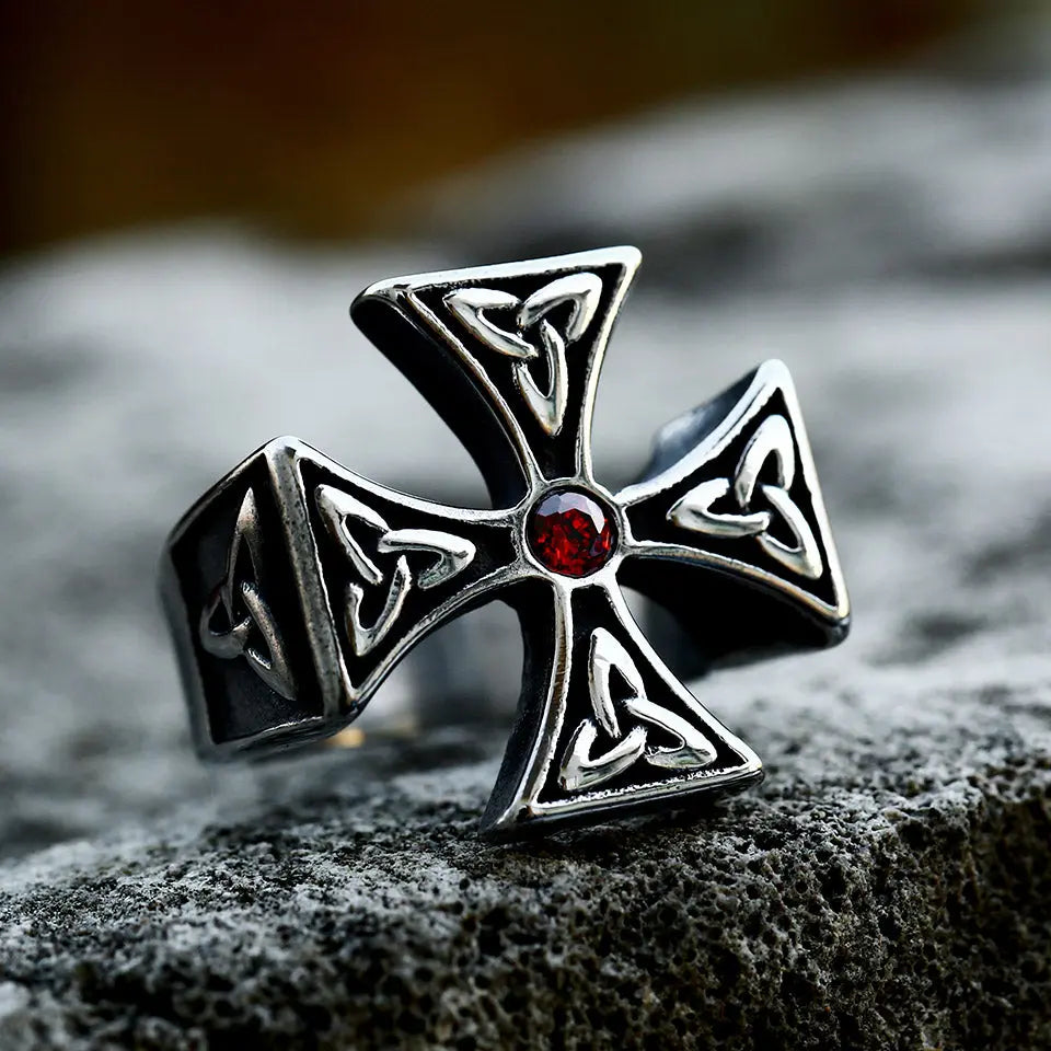 Celtic Knot Cross With Gemstone Stainless Steel Ring Vrafi Jewelry