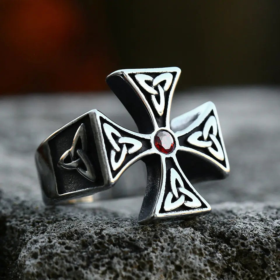 Celtic Knot Cross With Gemstone Stainless Steel Ring Vrafi Jewelry