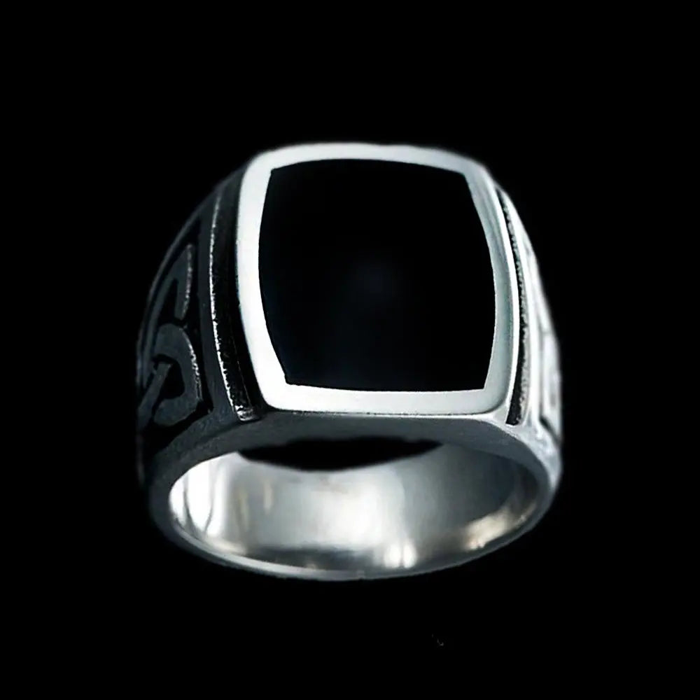 Celtic Knot Obsidian Stainless Steel Ring - Vrafi Jewelry