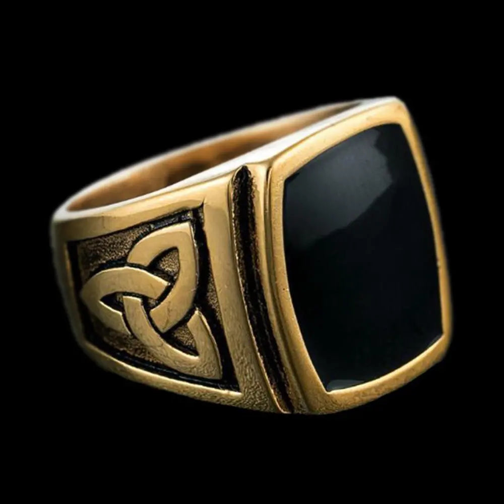 Celtic Knot Obsidian Stainless Steel Ring - Vrafi Jewelry