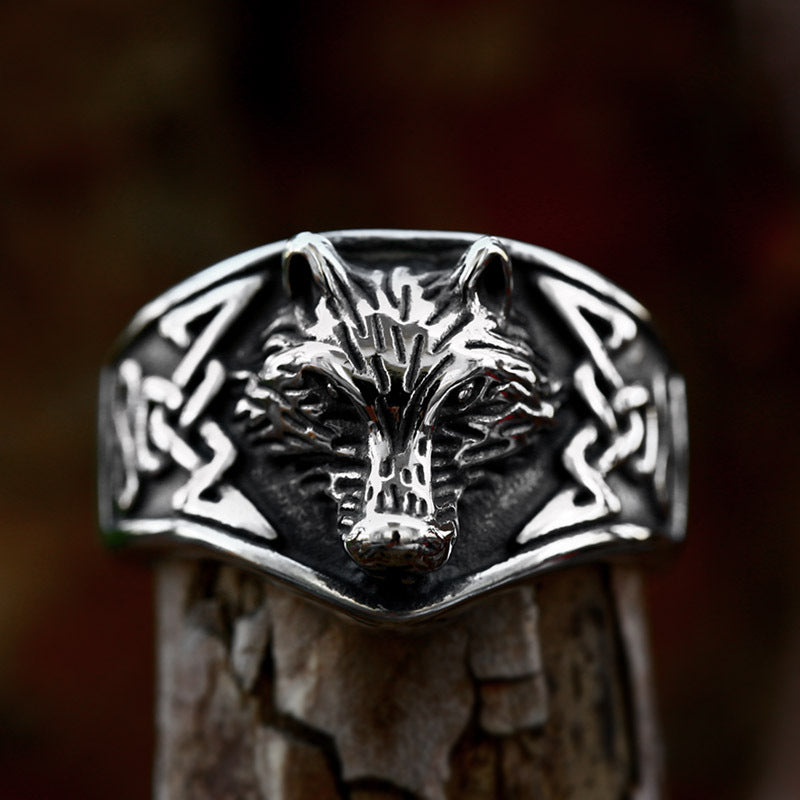 Celtic Wolf Head Stainless Steel Ring-Vrafi Jewelry