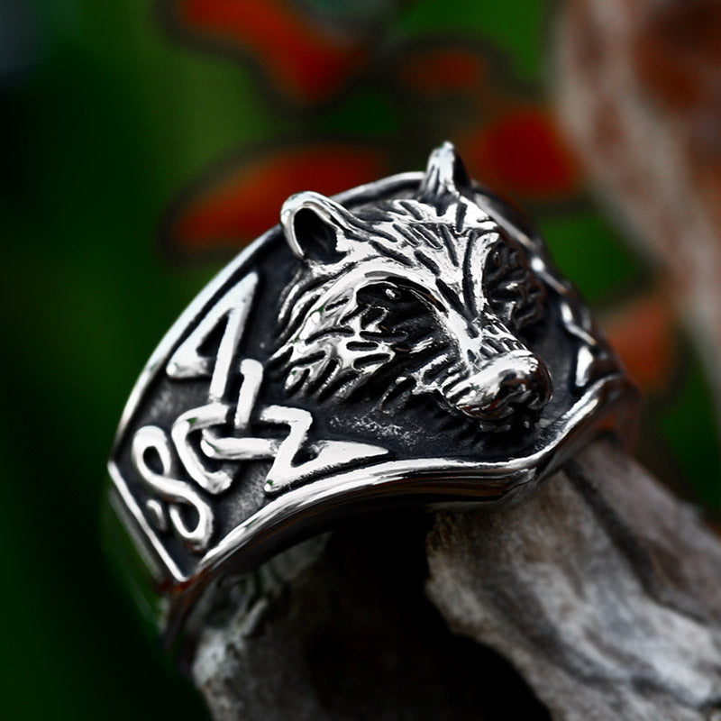 Celtic Wolf Head Stainless Steel Ring-Vrafi Jewelry