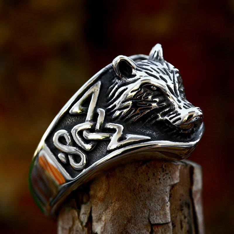 Celtic Wolf Head Stainless Steel Ring-Vrafi Jewelry