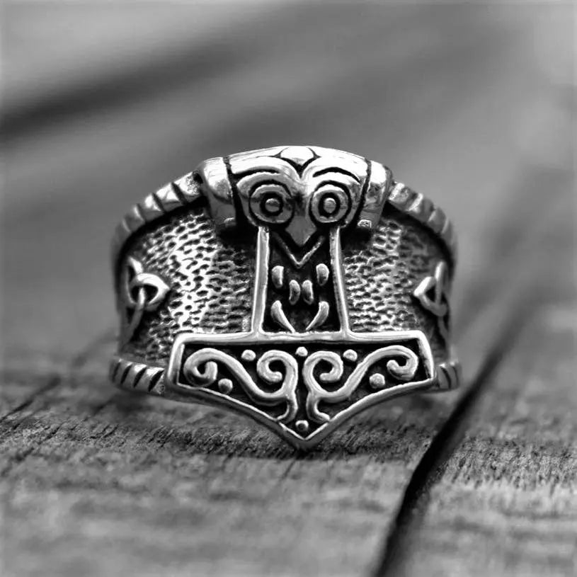 Celtics Knot Runes Mjolnir Thor Hammer Ring - Vrafi Jewelry