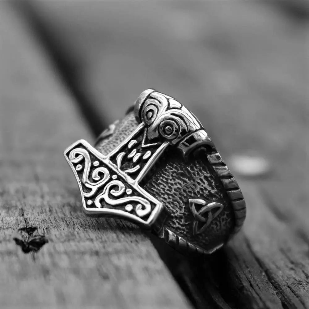 Celtics Knot Runes Mjolnir Thor Hammer Ring - Vrafi Jewelry