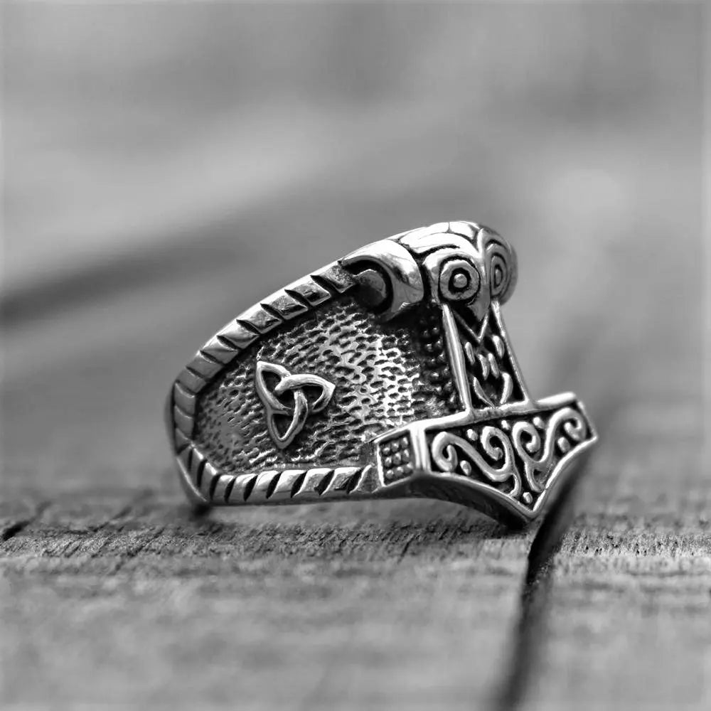 Celtics Knot Runes Mjolnir Thor Hammer Ring - Vrafi Jewelry