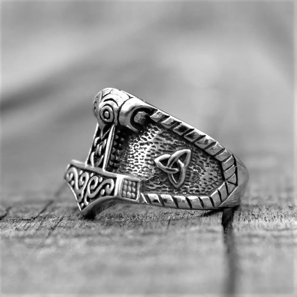 Celtics Knot Runes Mjolnir Thor Hammer Ring - Vrafi Jewelry