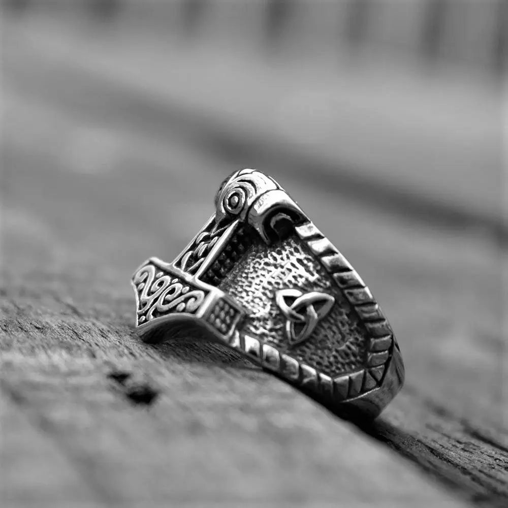 Celtics Knot Runes Mjolnir Thor Hammer Ring - Vrafi Jewelry