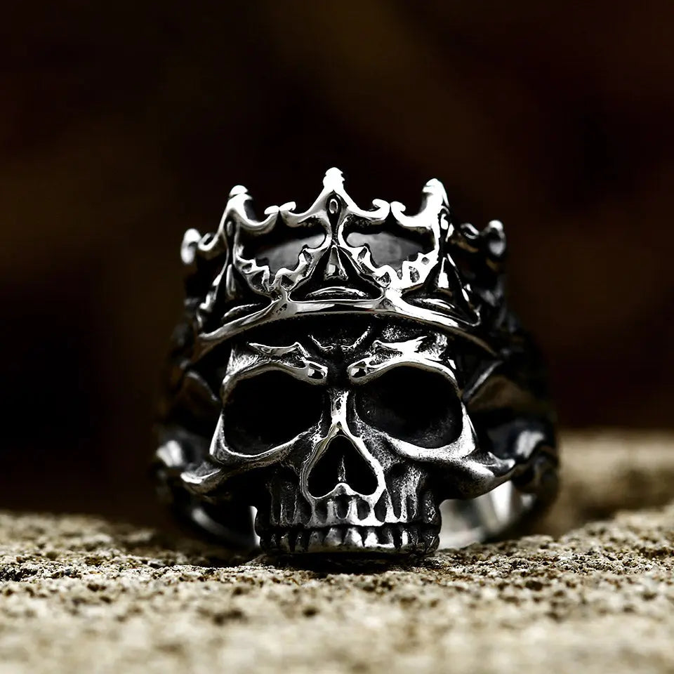 Classical Noble Crown Skull Stainless Steel Ring - Vrafi Jewelry