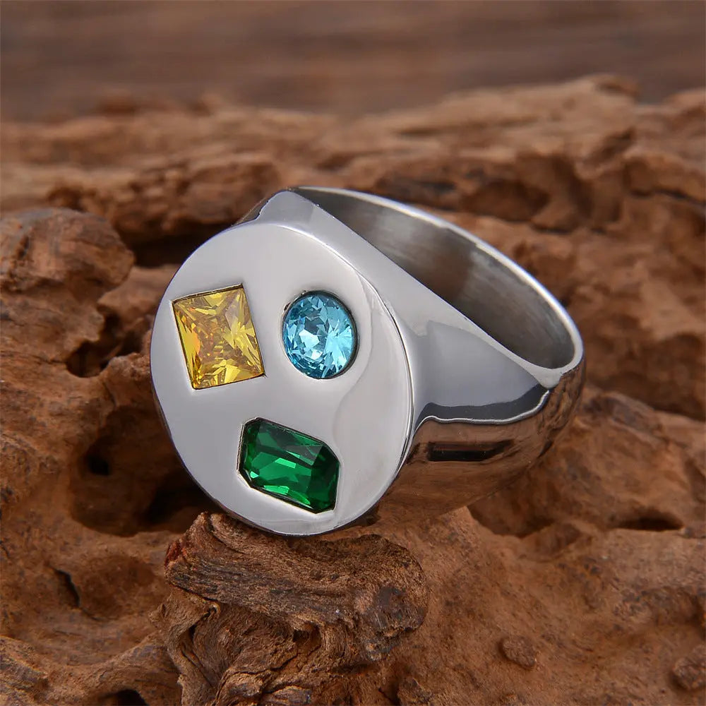 Colorful Gemstone Stainless Steel Ring VRAFI