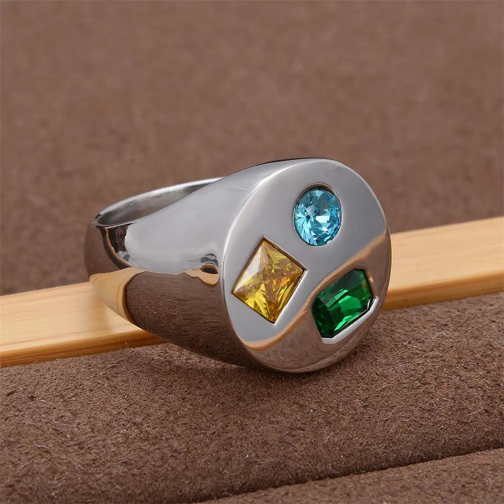 Colorful Gemstone Stainless Steel Ring VRAFI