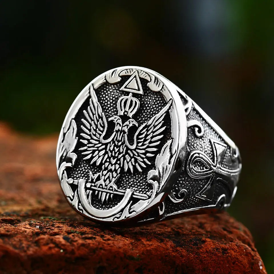 Cool Eagle With Ankh Stainless Steel Ring VRAFI