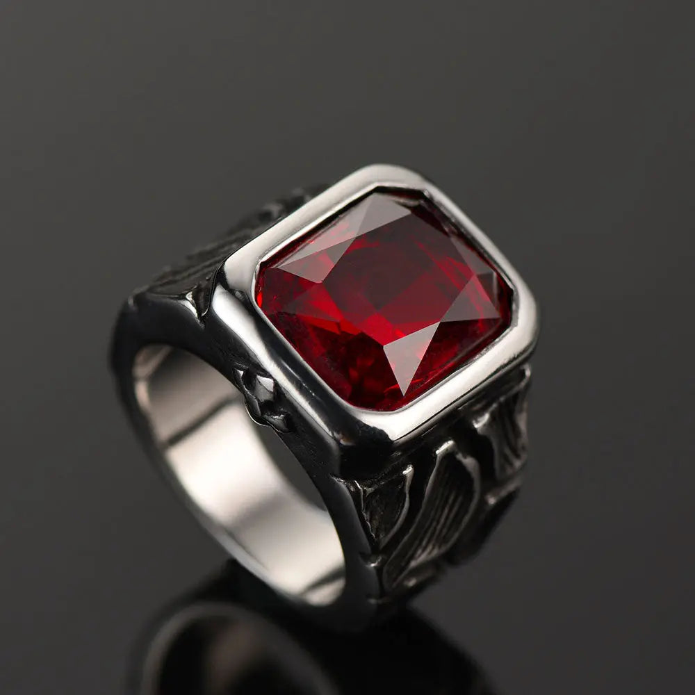 Cracked Rock Style Gemstone Stainless Steel Ring VRAFI