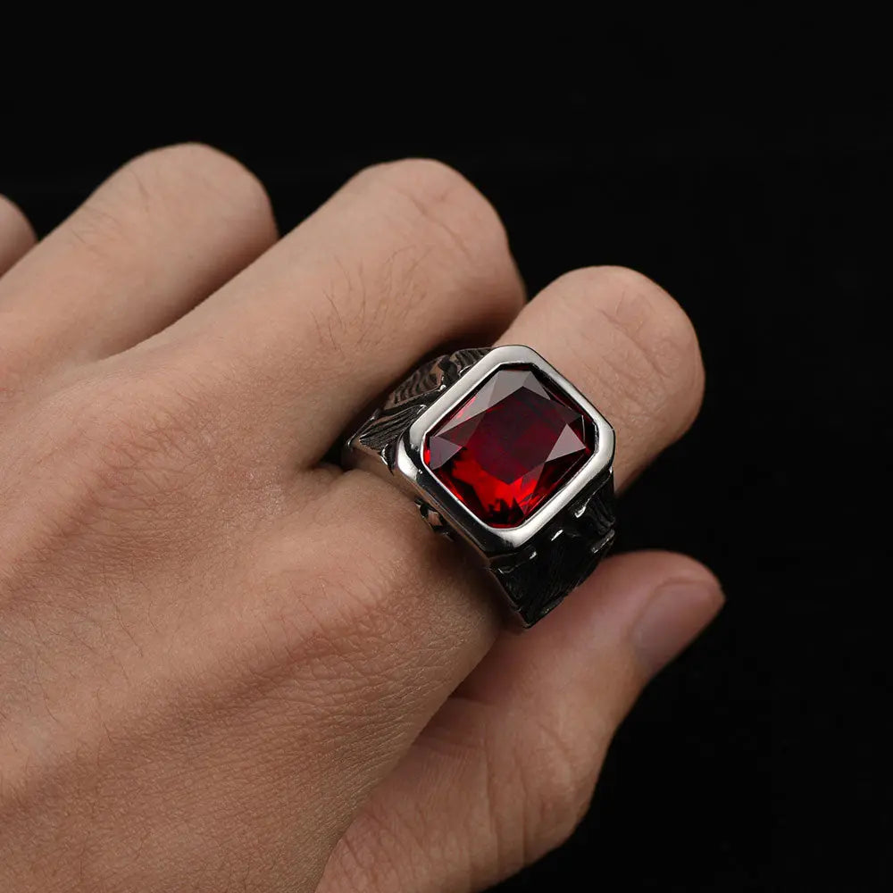 Cracked Rock Style Gemstone Stainless Steel Ring VRAFI