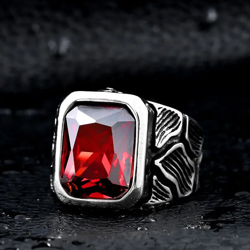 Cracked Rock Style Gemstone Stainless Steel Ring VRAFI