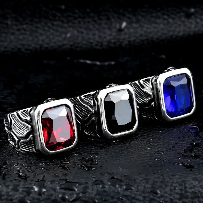 Cracked Rock Style Gemstone Stainless Steel Ring VRAFI