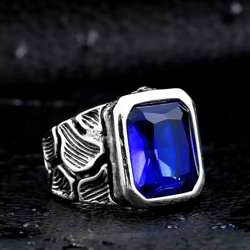 Cracked Rock Style Gemstone Stainless Steel Ring VRAFI