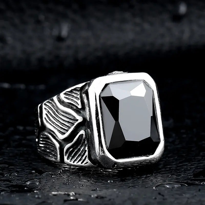 Cracked Rock Style Gemstone Stainless Steel Ring VRAFI