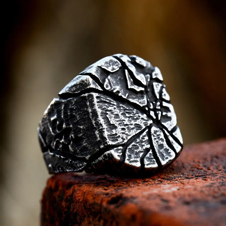 Cracked Stone Texture Stainless Steel Ring - Vrafi Jewelry