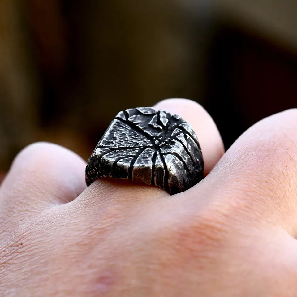 Cracked Stone Texture Stainless Steel Ring - Vrafi Jewelry