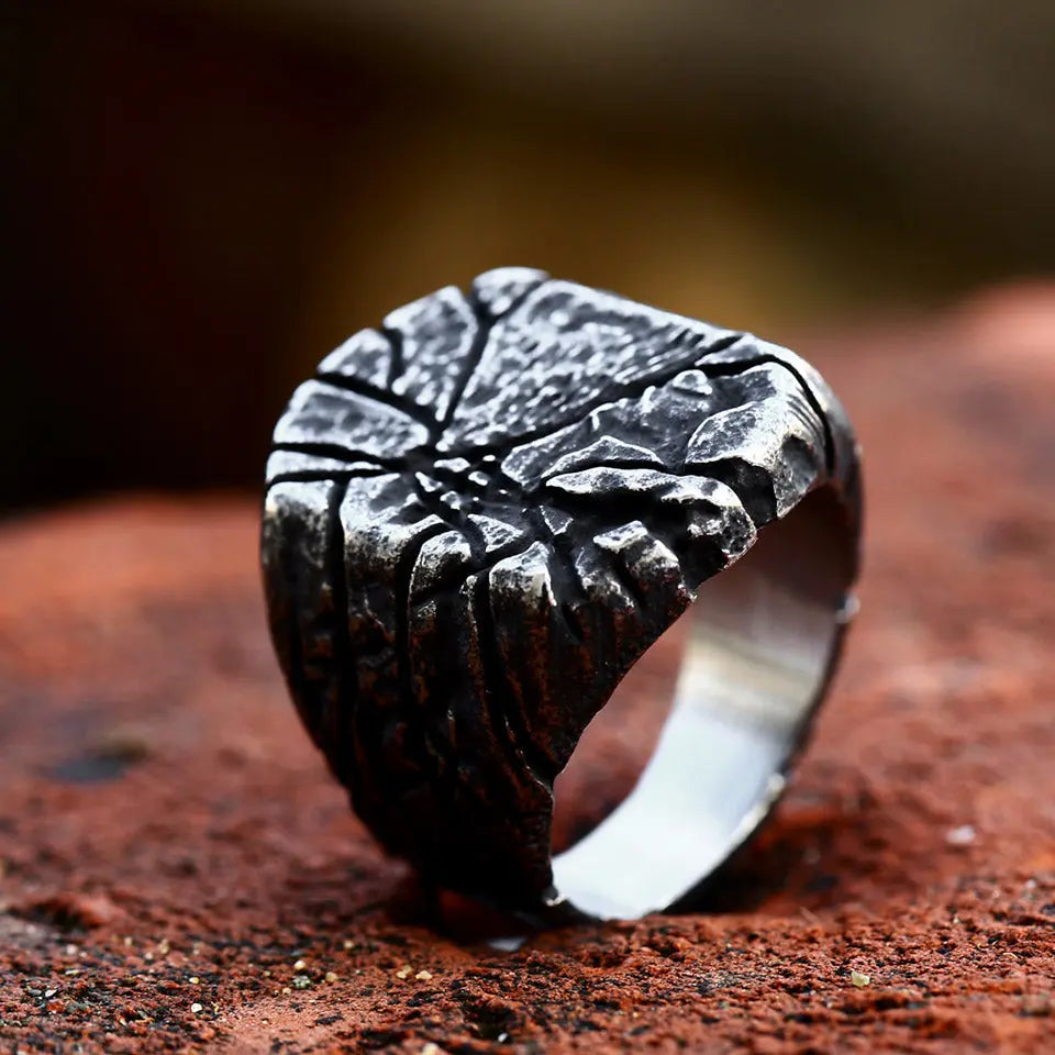 Cracked Stone Texture Stainless Steel Ring - Vrafi Jewelry