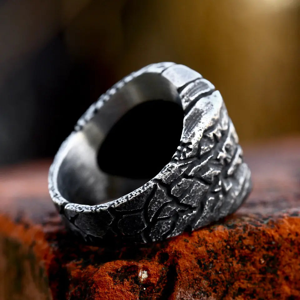 Cracked Stone Texture Stainless Steel Ring - Vrafi Jewelry