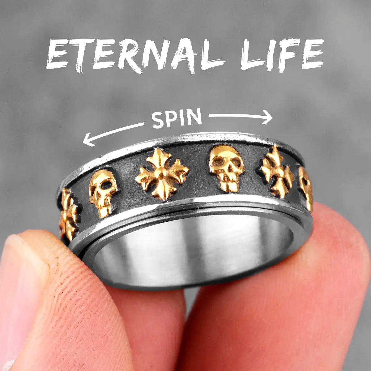 Cross & Skull Rotatable Stainless Steel Ring VRAFI