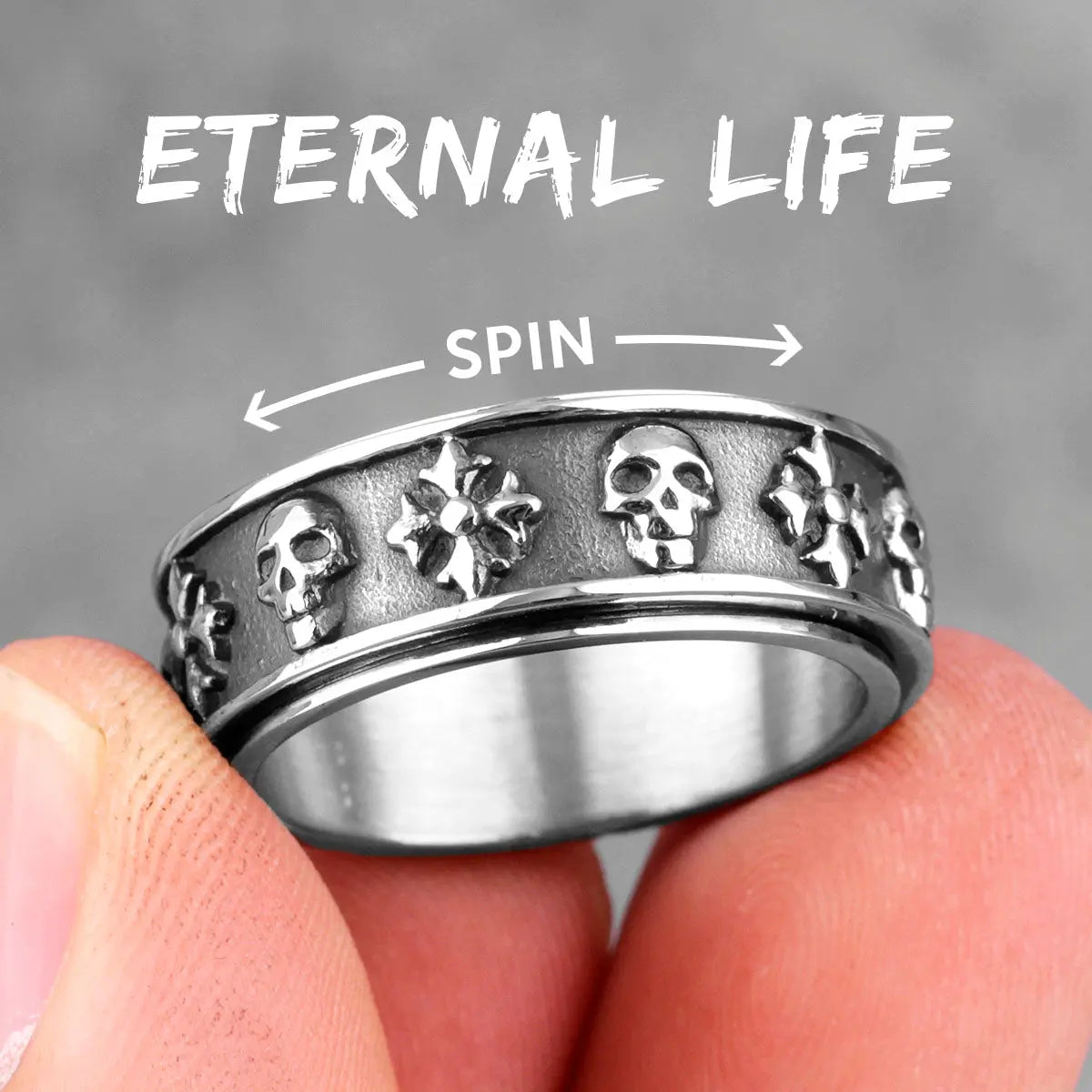 Cross & Skull Rotatable Stainless Steel Ring VRAFI