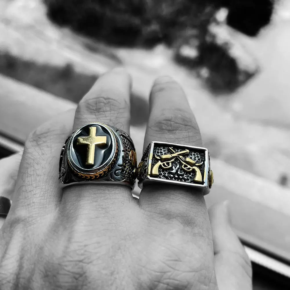 Crossed Guns Stainless Steel Ring - Vrafi Jewelry