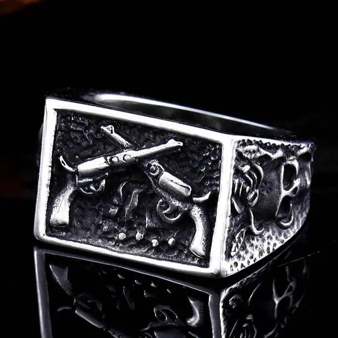 Crossed Guns Stainless Steel Ring - Vrafi Jewelry