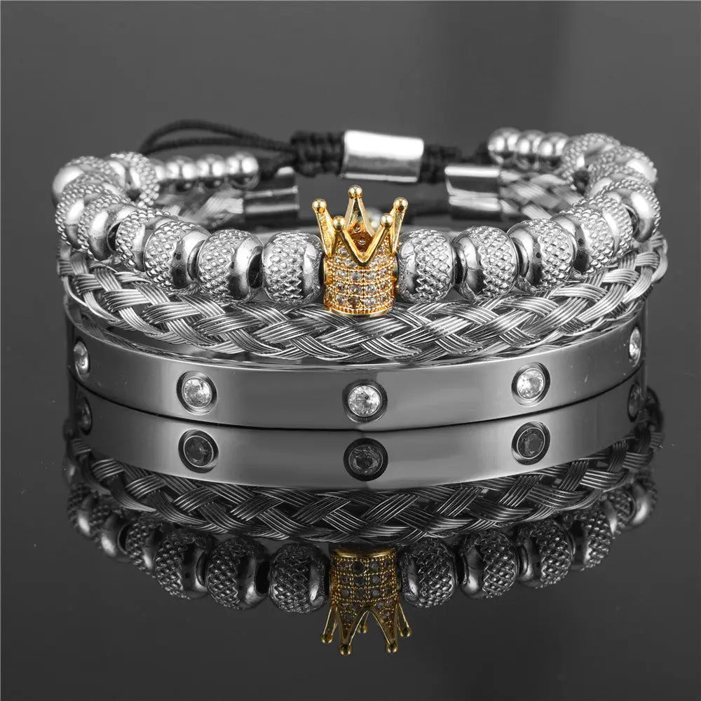 Crown Roman Numeral Royal Charm Bracelet Set VRAFI