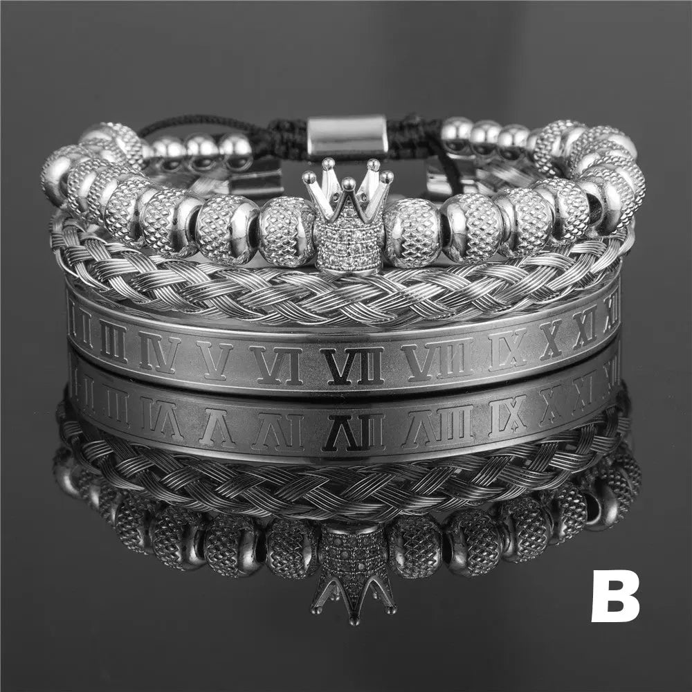 Crown Roman Numeral Royal Charm Bracelet Set VRAFI