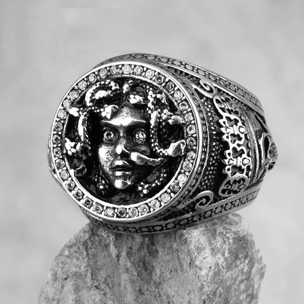 Crowned Skull & Greek Mythology Medusa Ring VRAFI
