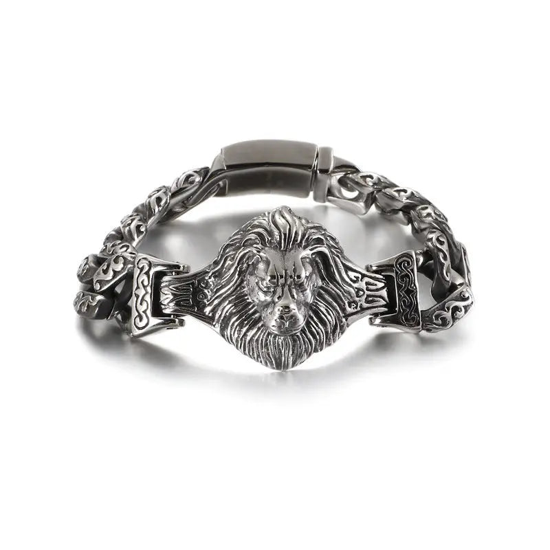 Curb Link Lion Head Stainless Steel Bracelet - Vrafi Jewelry
