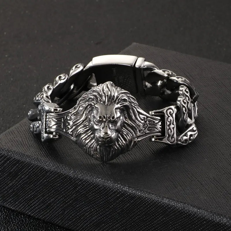 Curb Link Lion Head Stainless Steel Bracelet - Vrafi Jewelry