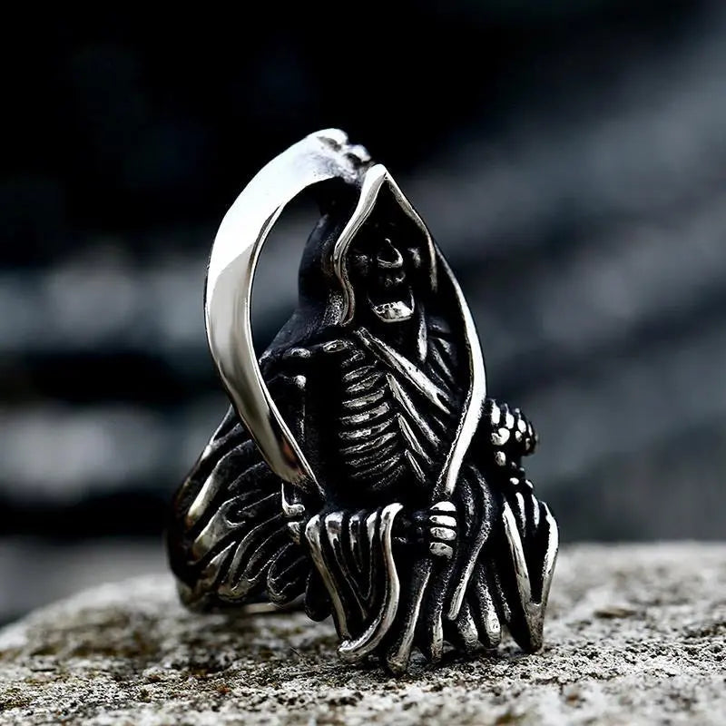 Death Scythe Skull Stainless Steel Ring VRAFI