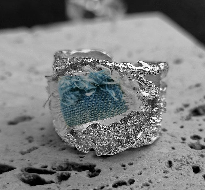 Denim Stitching Sterling Silver Open Ring