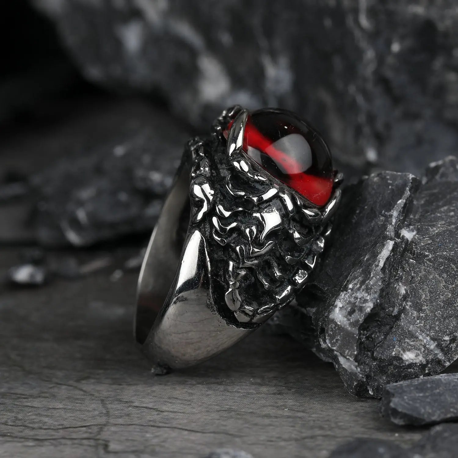 Devil's Eye Ruby Stainless Steel Ring - Vrafi Jewelry