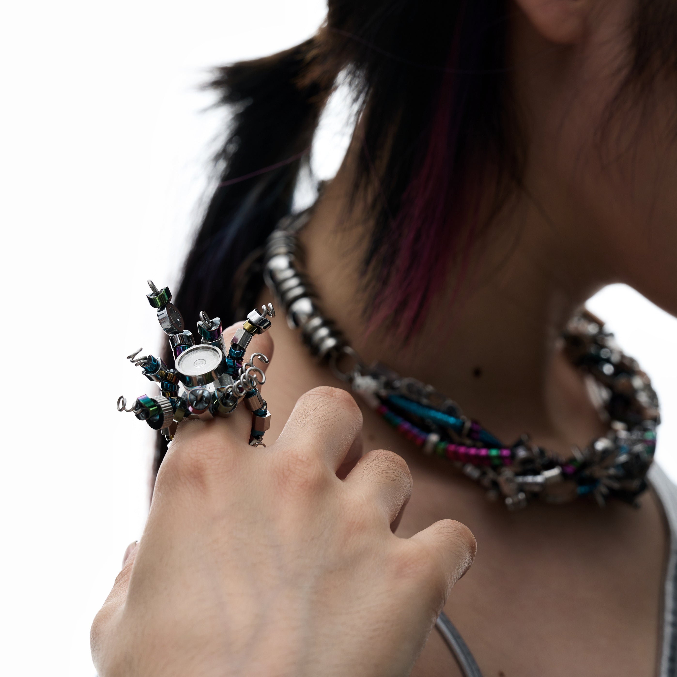 Disco Natural Hematite Spring Open Ring