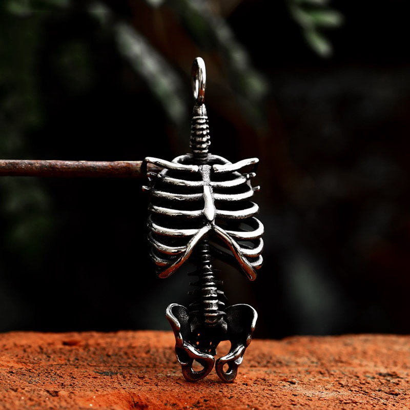 Distressed Stainless Steel Punk Skull Skeleton Necklace Pendant