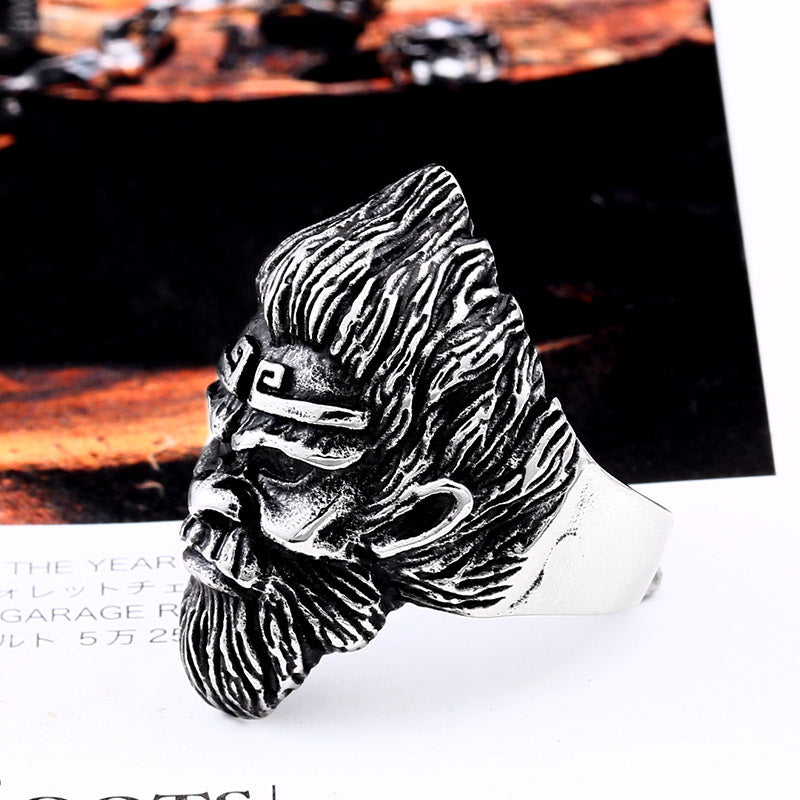 Distressed Stainless Steel Sun Wukong Monkey Head Ring