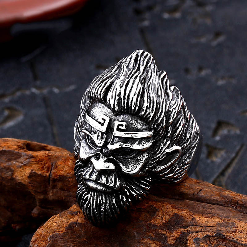 Distressed Stainless Steel Sun Wukong Monkey Head Ring