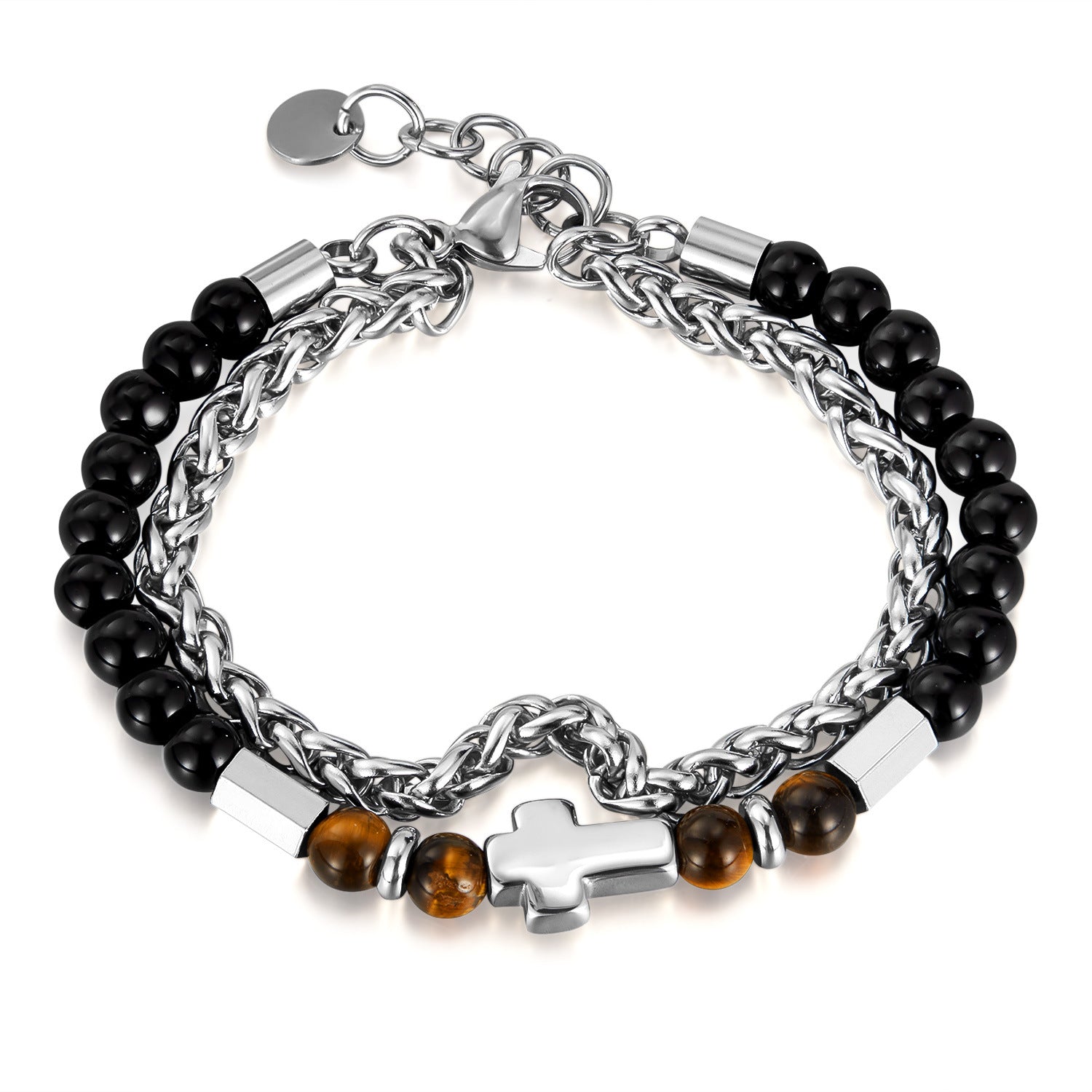 Double Layer Tiger Eye Stone Cross Bracelet