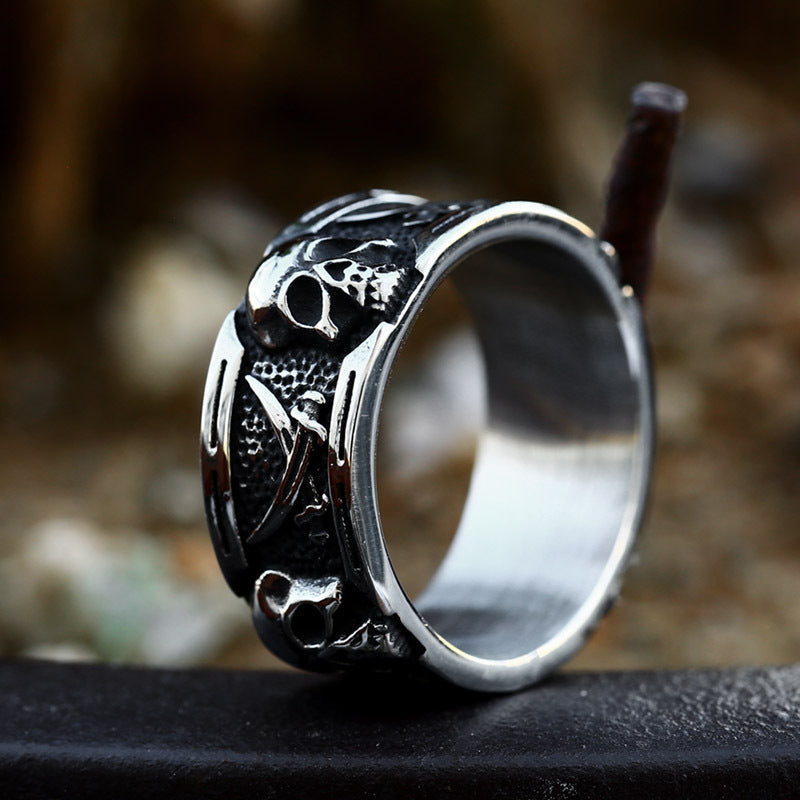 Double Scythe Skull Stainless Steel Ring-Vrafi Jewelry