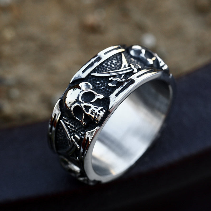 Double Scythe Skull Stainless Steel Ring-Vrafi Jewelry