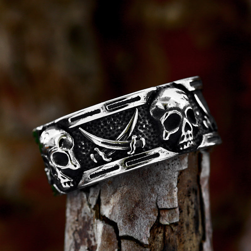 Double Scythe Skull Stainless Steel Ring-Vrafi Jewelry