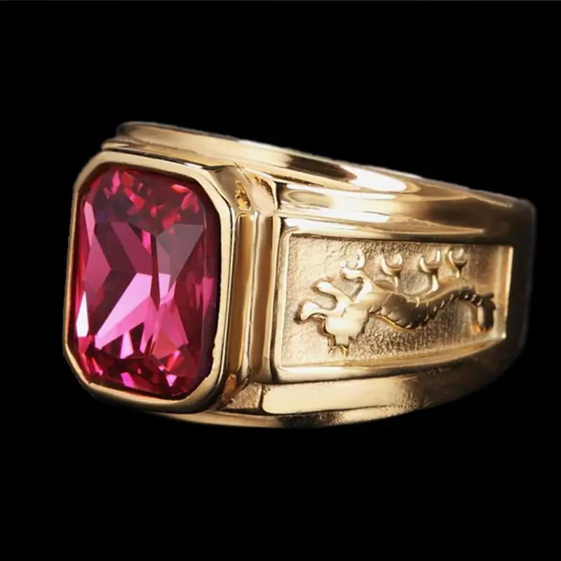 Dual Eastern Dragon Golden Band Gemstone Ring - Vrafi Jewelry