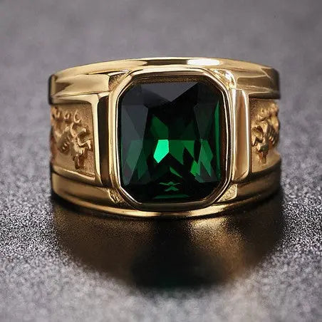 Dual Eastern Dragon Golden Band Gemstone Ring - Vrafi Jewelry