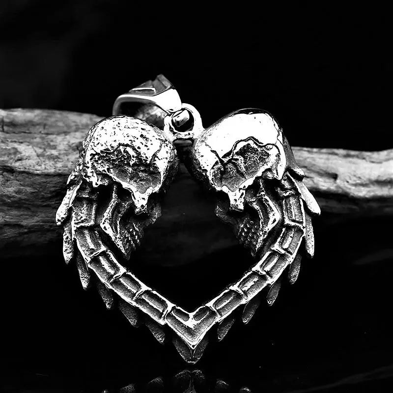 Dual Skulls Heart Shaped Pendant VRAFI